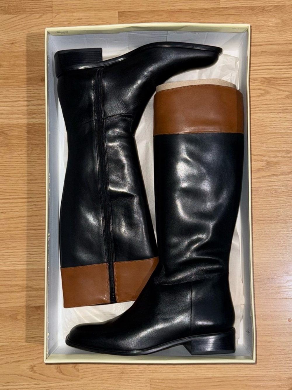 NEW Ann Taylor ‘Churchill’ Two-Tone Black and Brown Tall Leather Riding Boots